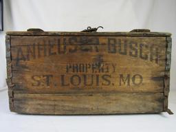 Antique Pre-Prohibition Anheuser Busch Wooden Beer Crate w/ Bottles