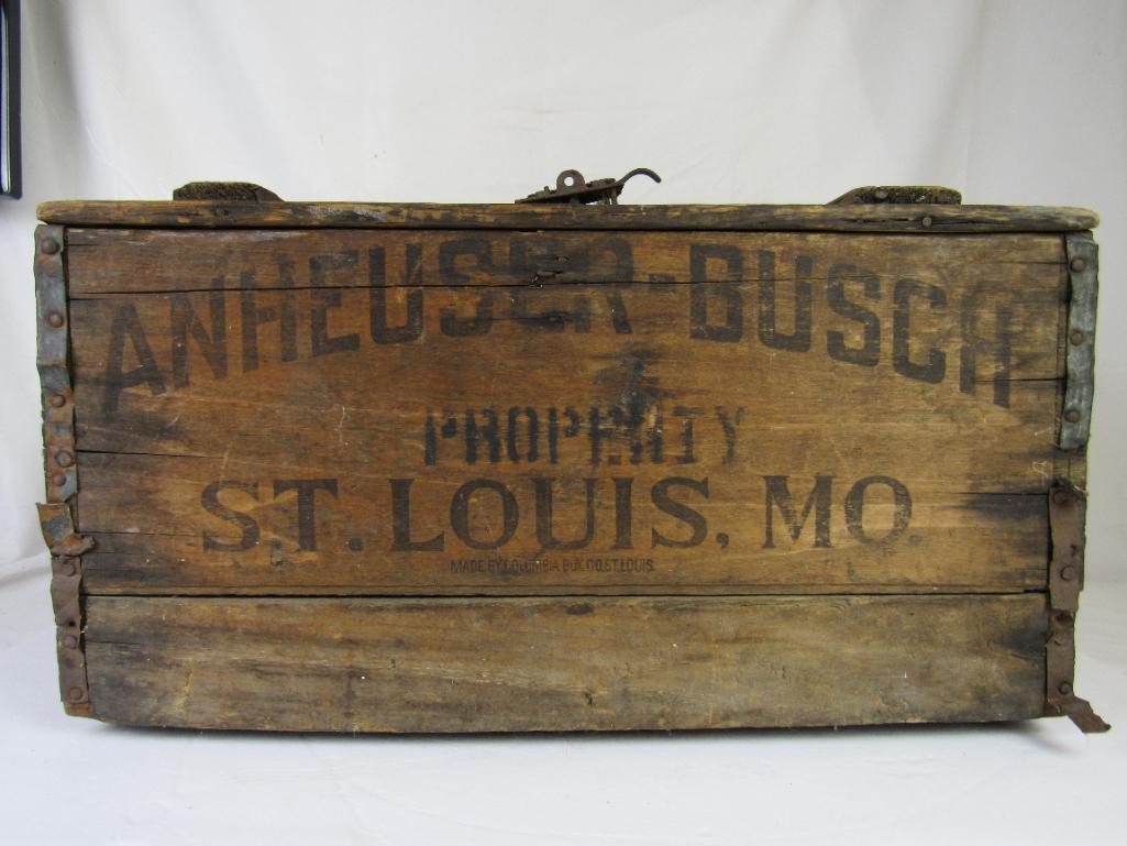 Antique Pre-Prohibition Anheuser Busch Wooden Beer Crate w/ Bottles