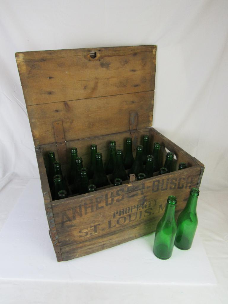 Antique Pre-Prohibition Anheuser Busch Wooden Beer Crate w/ Bottles