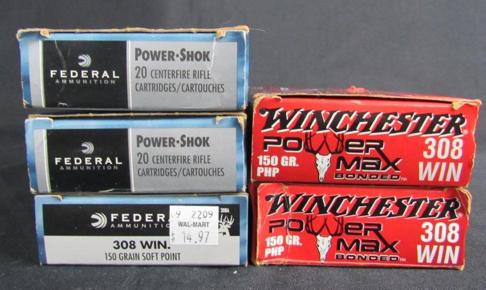 308 Win Ammo- 4 Full Boxes (+1 Almost full) Winchester & Federal (98 Rounds Total)