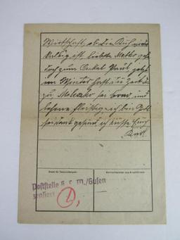 Nazi Gusen Concentration Camp Letter