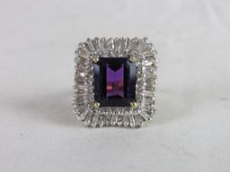 Outstanding 14k Gold Amethyst and Diamond Ladies Cocktail Ring, Size 7