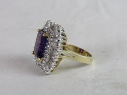 Outstanding 14k Gold Amethyst and Diamond Ladies Cocktail Ring, Size 7