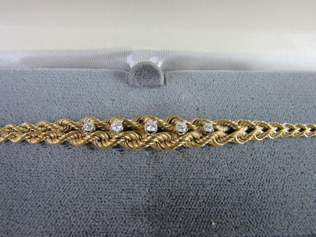 Beautiful 14k Gold & Diamond Rope Bracelet