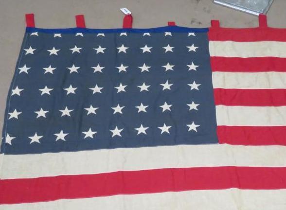 Antique 48 Star United States Flag, Top Hanging 64" x 84"