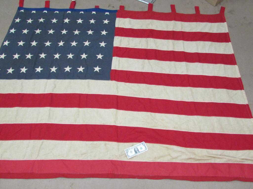 Antique 48 Star United States Flag, Top Hanging 64" x 84"