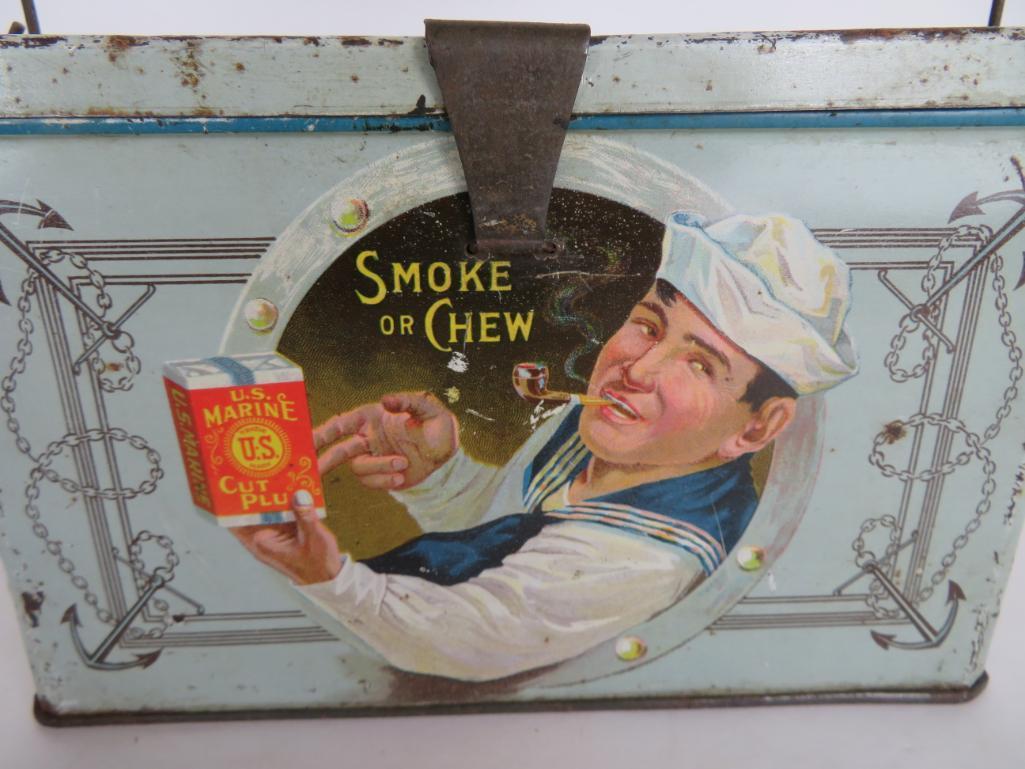 Antique US Marine Cut Plug Lunch Pail Tobacco Tin