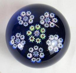 Beautiful Scarce Signed Perthshire (Scotland) Cobalt Millefiori Glass Paperweight