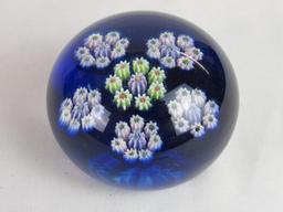 Beautiful Scarce Signed Perthshire (Scotland) Cobalt Millefiori Glass Paperweight