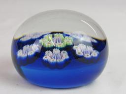 Beautiful Scarce Signed Perthshire (Scotland) Cobalt Millefiori Glass Paperweight