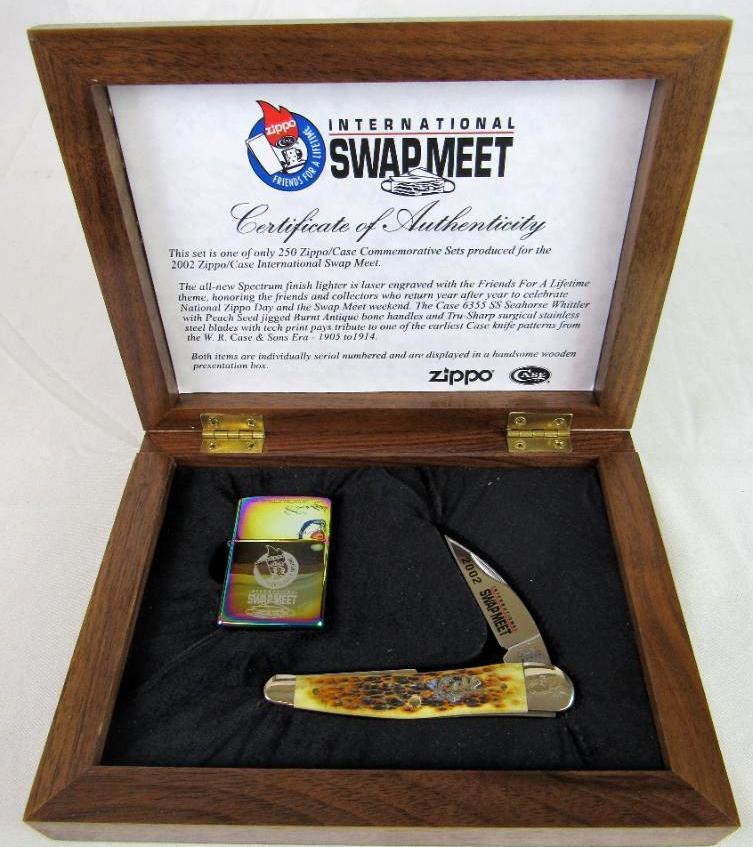 2002 Zippo Case XX International Swap Meet Seahorse Whittler Knife / Lighter Box Set #204/250