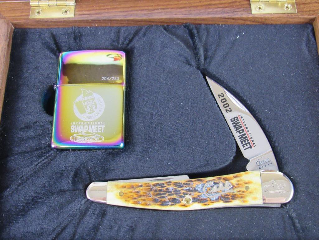 2002 Zippo Case XX International Swap Meet Seahorse Whittler Knife / Lighter Box Set #204/250