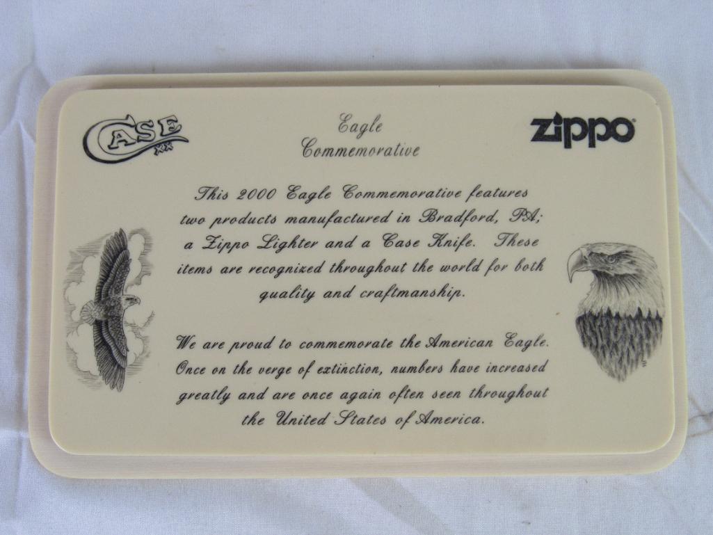 2000 Zippo Case XX American Eagle Trapper Knife / Lighter Scrimshaw Box Set #171/500