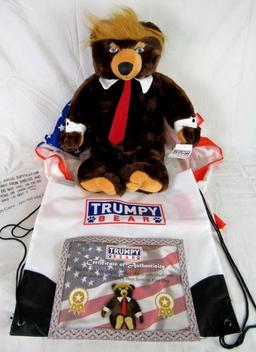 2017 Donald Trump "Trumpy Bear" 22" Plush Bear w/ Flag Cape NWT