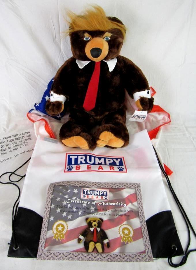 2017 Donald Trump "Trumpy Bear" 22" Plush Bear w/ Flag Cape NWT