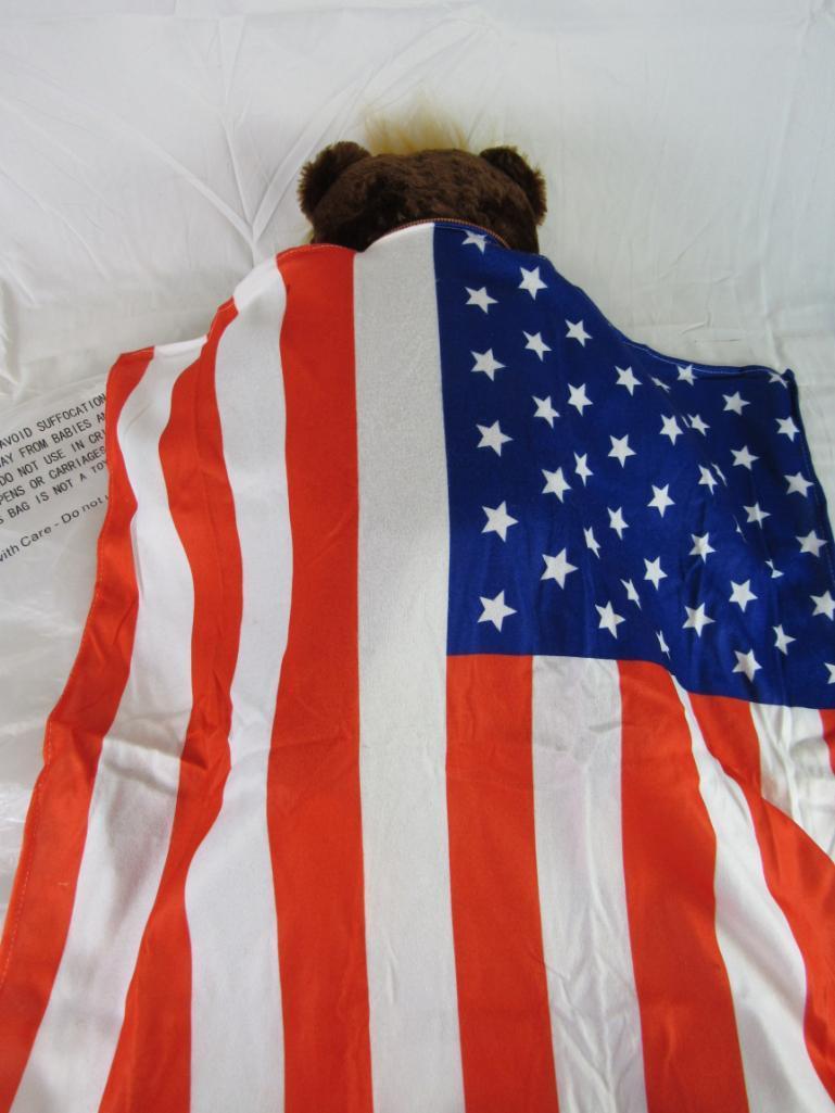 2017 Donald Trump "Trumpy Bear" 22" Plush Bear w/ Flag Cape NWT