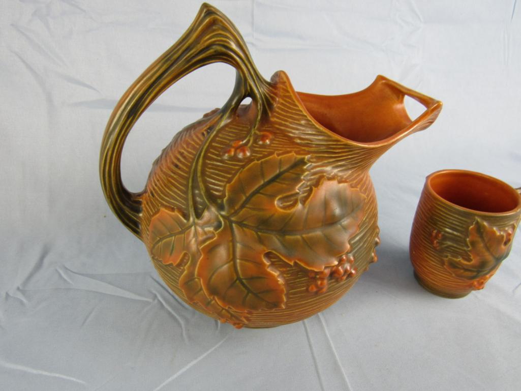 Antique Roseville Pottery Bushberry Ice Lip Pitcher w/ Mug