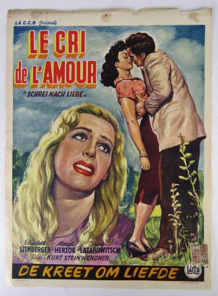 Cry of Love Original (1959) Belgium Movie Poster w/Pin-Up Image