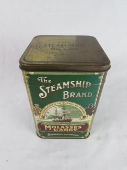 Antique Steamship Brand Molasses Candy Large Advertising Tin