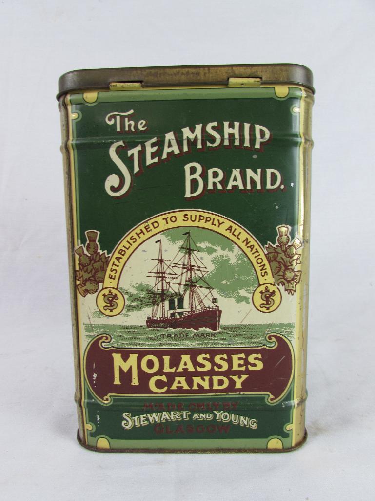 Antique Steamship Brand Molasses Candy Large Advertising Tin