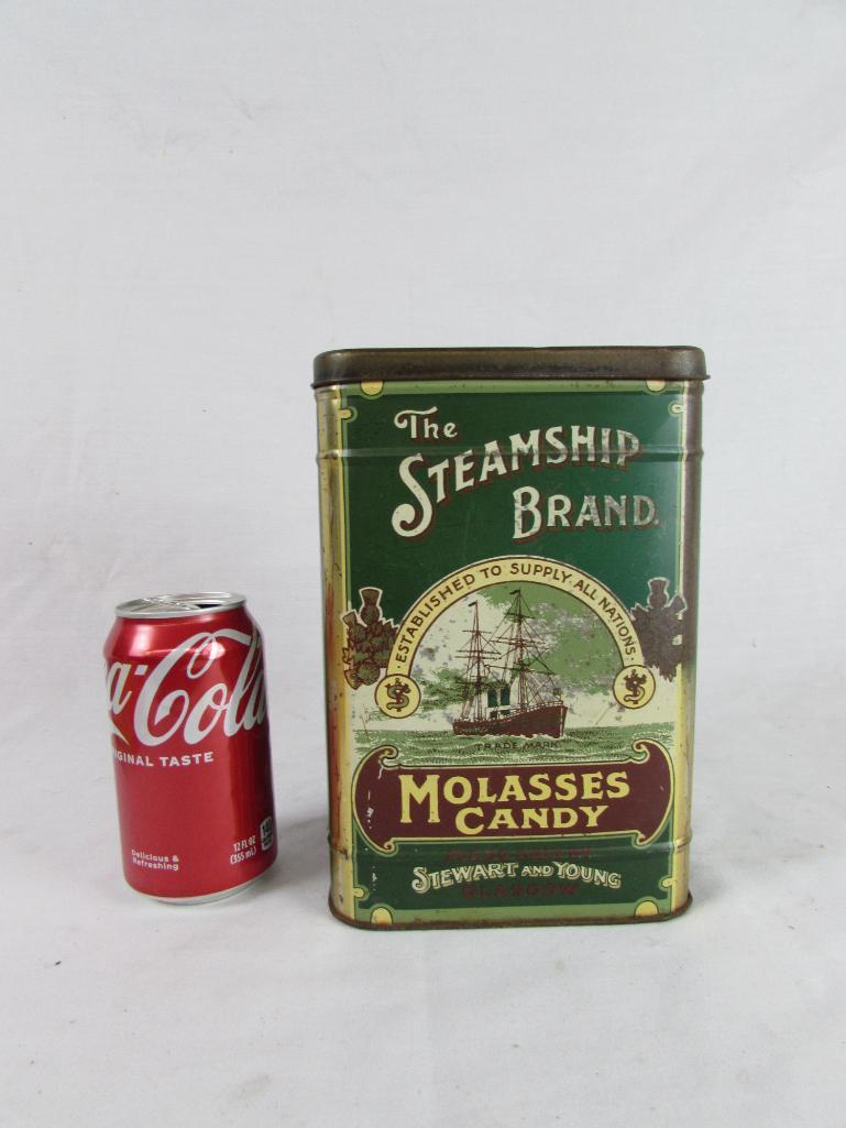 Antique Steamship Brand Molasses Candy Large Advertising Tin