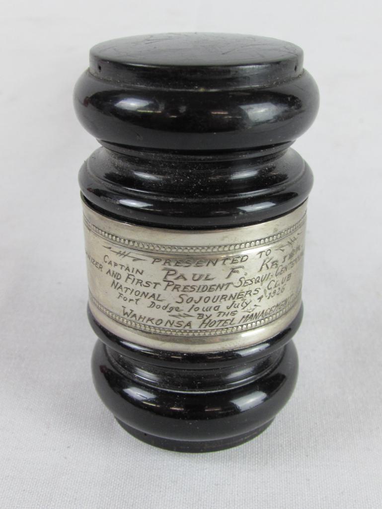 Antique 1926 Dated Presentation Gavel for National Sojourners Club- Fort Dodge Iowa