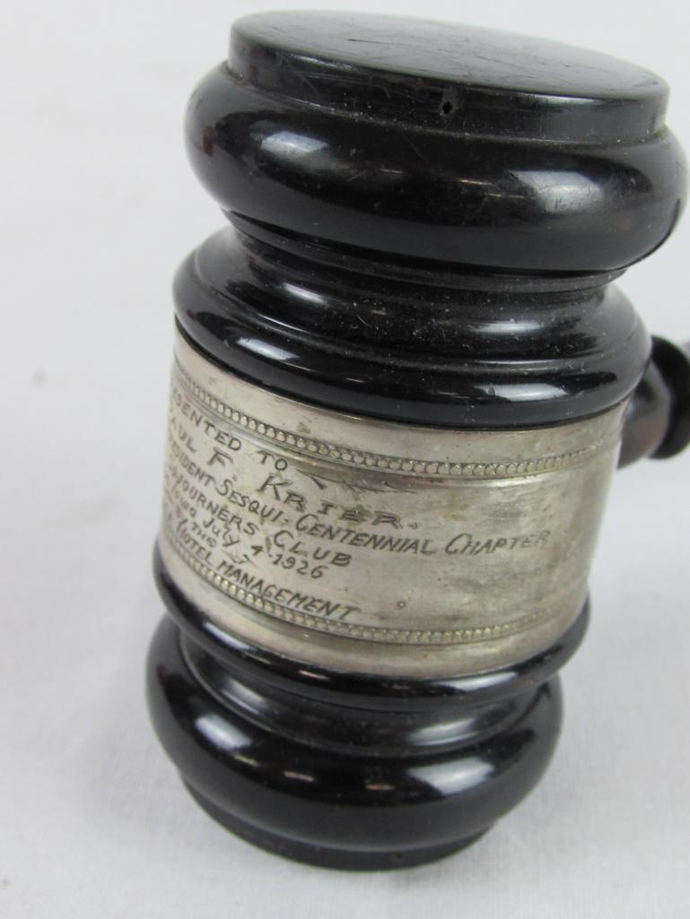 Antique 1926 Dated Presentation Gavel for National Sojourners Club- Fort Dodge Iowa