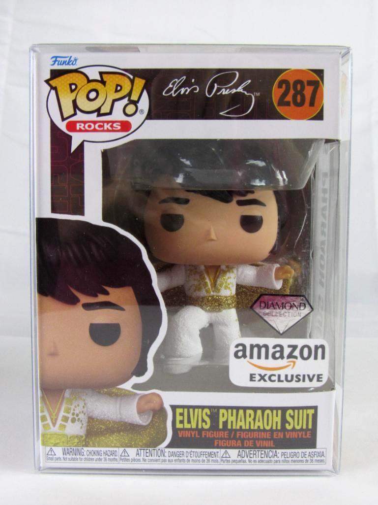 (2) Funko Pop Rock #287 Elvis Presley Pharaoh Suit w/ Amazon Diamond Variant MIB