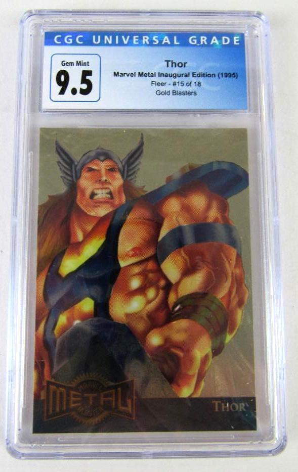 Rare 1995 Fleer Marvel Metal #15 Thor Gold Blasters Insert SSP CGC 9.5 Gem Mint