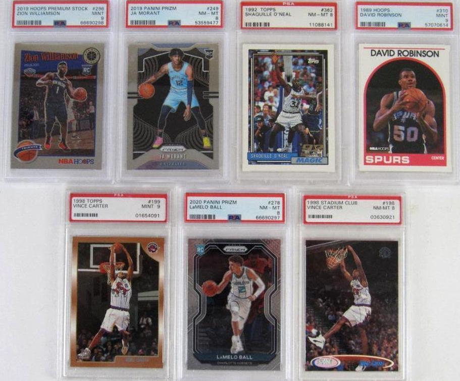 Lot (8) NBA Superstar RC Rookie Cards All PSA Graded- Shaq, Ja, LaMelo, Vince Carter, Zion+