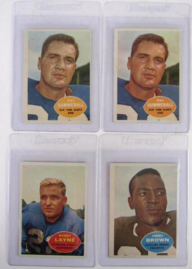 Lot (4) 1960 Topps Football Cards w/ Stars. Jimmy Brown, Bobby Layne +