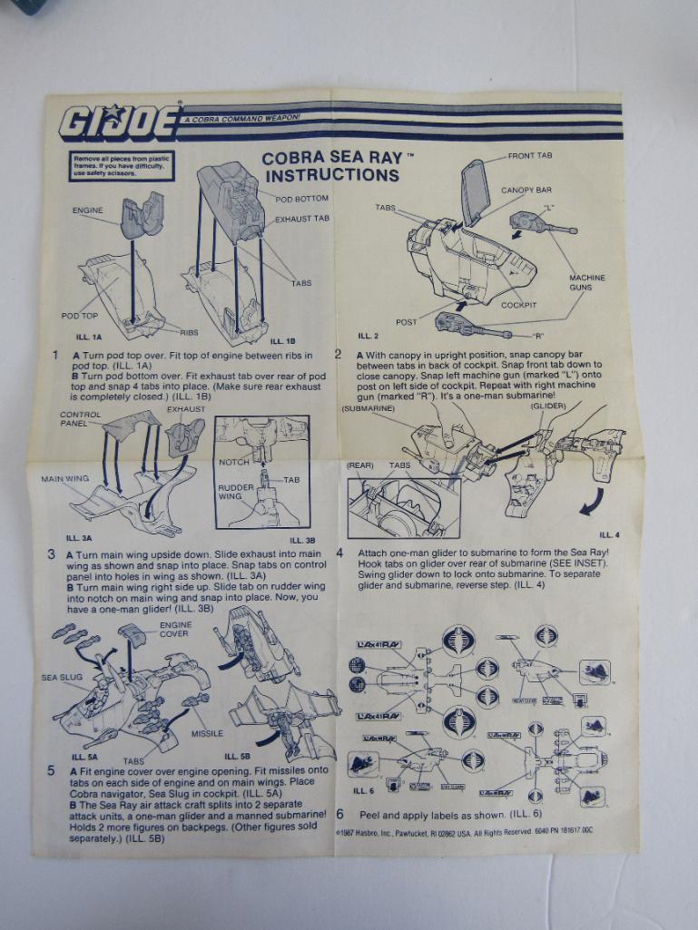 Vintage 1987 GI Joe Cobra Sea Ray Complete w/Sea Slug & Blueprints