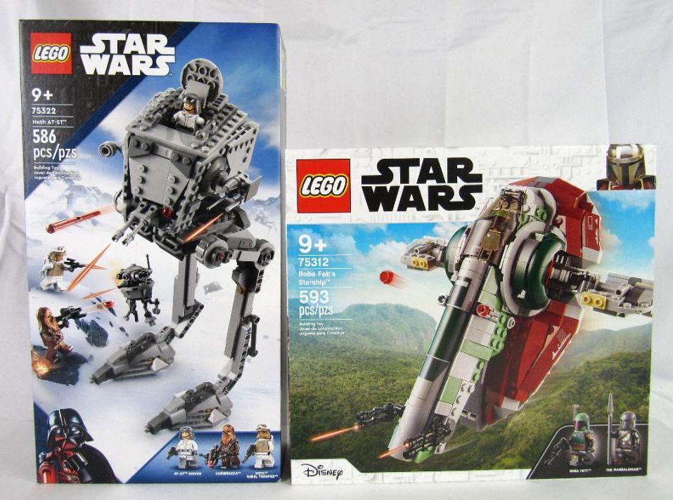 Lot (2) Star Wars Lego Sets MIB. #75312 Boba Fett's Starfighter & #75322 Hoth AT-ST