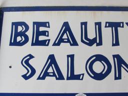 Outstanding Marvy #1222 Beauty Salon Double Sided Porcelain Flange Sign