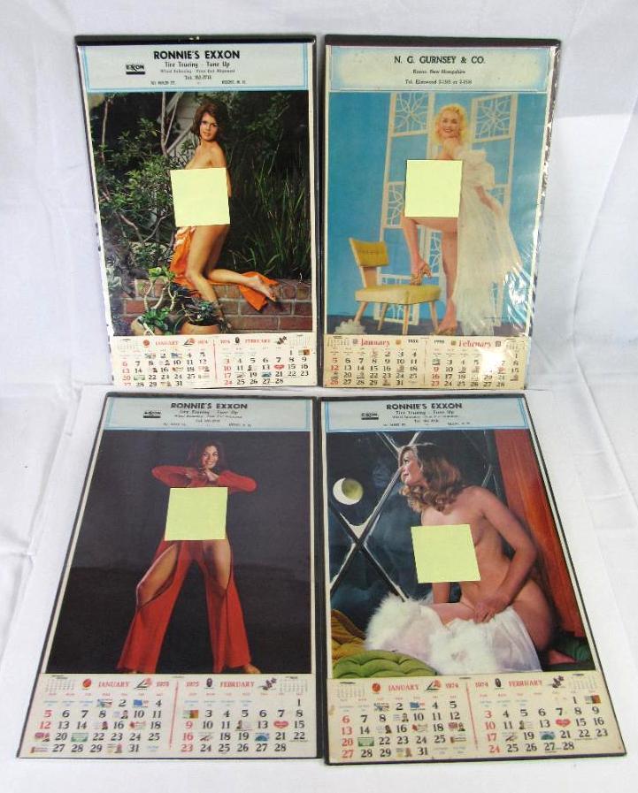 Lot (4) Vintage Nude/ Pin-Up Advertising Calendars 1958, 1974, 1975