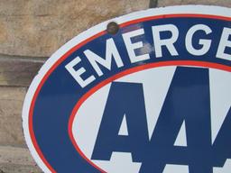Excellent Vintage AAA Emergency Service Dbl. Sided Porcelain Sign