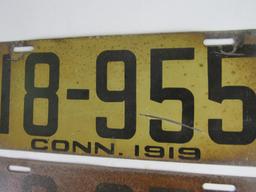 Pair Antique 1919 Connecticut License Plates