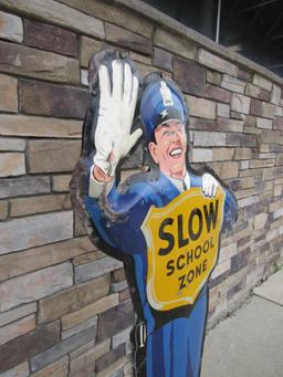 Antique Coca Cola Metal Double Sided Traffic Cop/ Police Officer Sign with Cast Iron Base!