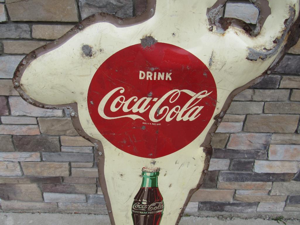 Antique Coca Cola Metal Double Sided Traffic Cop/ Police Officer Sign with Cast Iron Base!