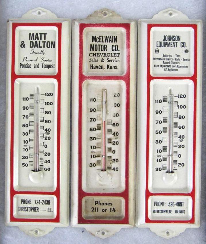 Lot (3) Vintage Metal Advertising Thermometers- Chevrolet, Pontiac, International Harvester