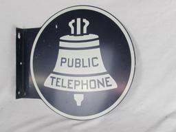 Excellent Vintage Bell "Public Telephone" Double Sided Metal Flange Sign