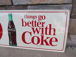 Excellent Vintage "Things Go Better with Coke" Coca Cola Embossed Metal Sign