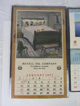 Lot (3) Vintage Gas Station Advertising Calendars- Phillips 66, Clark