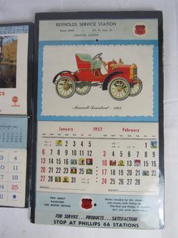 Lot (3) Vintage Gas Station Advertising Calendars- Phillips 66, Clark