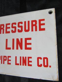Antique High Pressure Gas Line - Houston Pipe Line Porcelain Sign- Dbl. Sided
