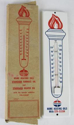 Excellent Vintage Standard Oil Metal Advertising Thermometer 11.5"