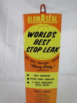 Vintage Alum-A-Seal Stop Leak Tin Store Display w/ 2 Original Cans