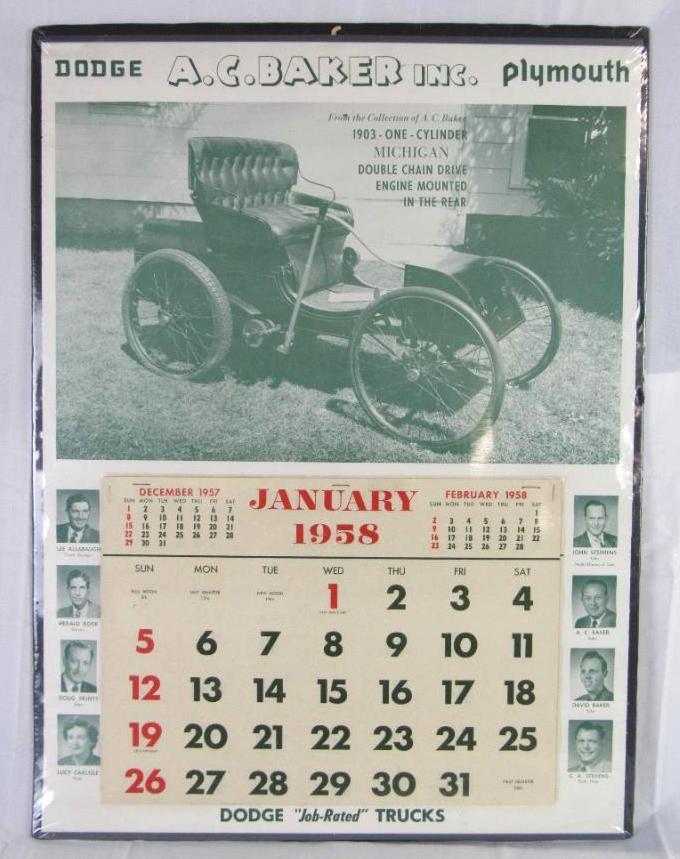 Vintage 1958 A.C. Baker Dodge Dealer (Detroit) Advertising Calendar