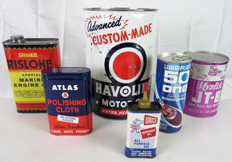 Grouping Vintage Oil Cans/ Related- Havoline, Risoline, Unico, etc