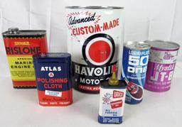 Grouping Vintage Oil Cans/ Related- Havoline, Risoline, Unico, etc